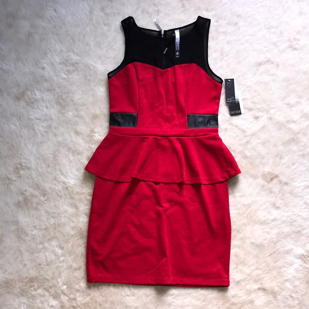 Kensie Red Peplum Mini Dress with Black Accents